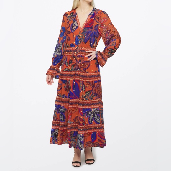 Farm Rio Brown Wild Jungle Midi Dress Size S NWT - Picture 6 of 9